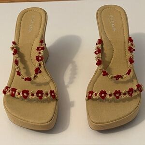 Maripe Size 8.5B Red and Tan Wedge Shoes